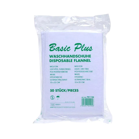 Basic Plus - Waschhandschuhe - leicht, fusselfrei, weiss - 50Stk.