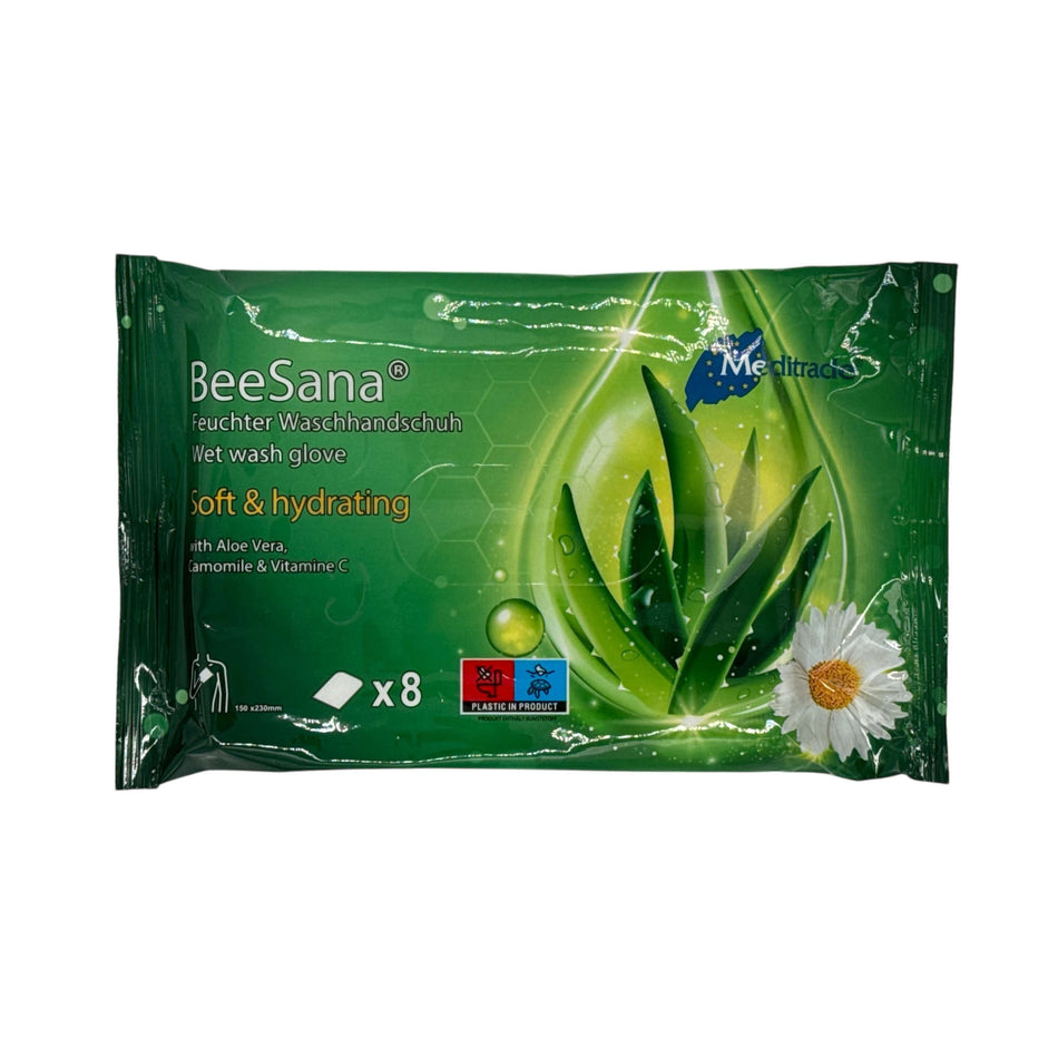 BeeSana® - Feuchter Waschhandschuh - Vitamin C ,Kamille & Aloe Vera - 8Stk.